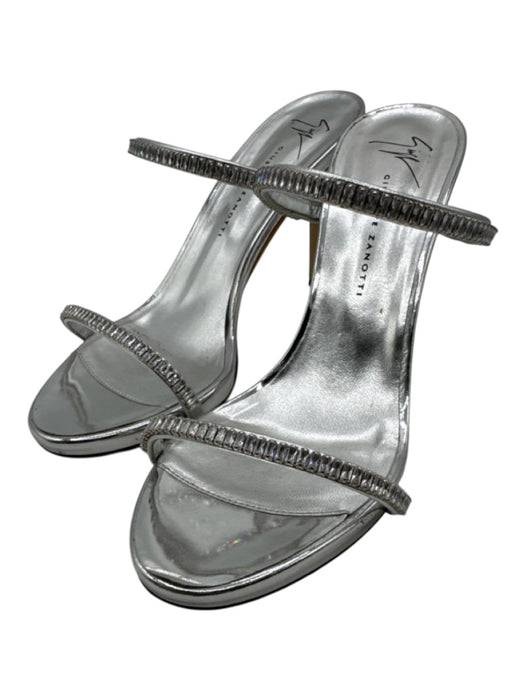 Guiseppe Zanotti Shoe Size 37 Silver Patent Leather Bedazzled Mule Sandals Silver / 37