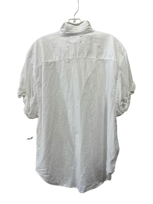 XiRENA Size L White Cotton Short Sleeve Blouse Top White / L