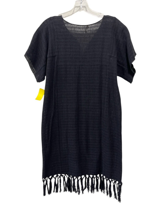 Ulla Johnson Size 4 Black & Blue Cotton Short Sleeve Knit Embroidered Dress Black & Blue / 4