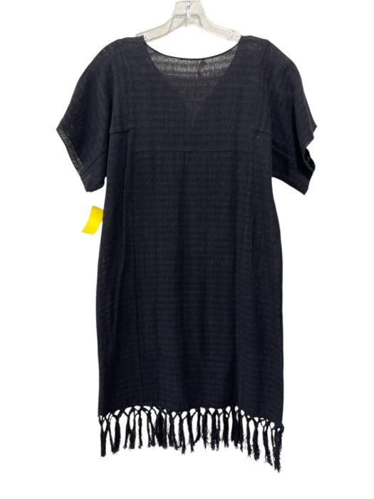 Ulla Johnson Size 4 Black & Blue Cotton Short Sleeve Knit Embroidered Dress Black & Blue / 4