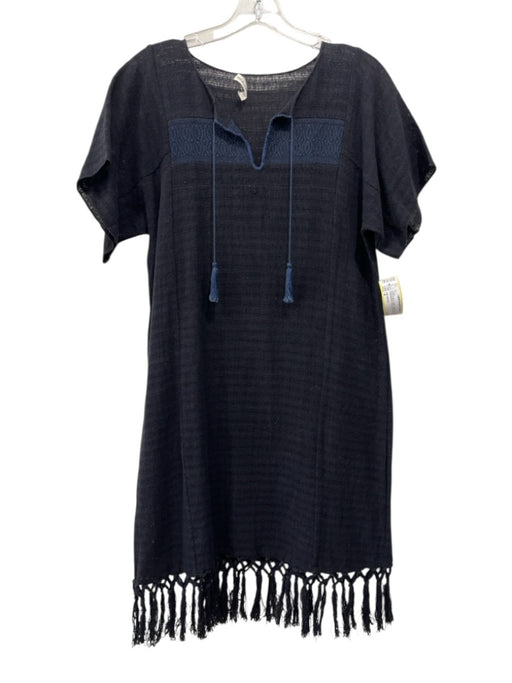Ulla Johnson Size 4 Black & Blue Cotton Short Sleeve Knit Embroidered Dress Black & Blue / 4