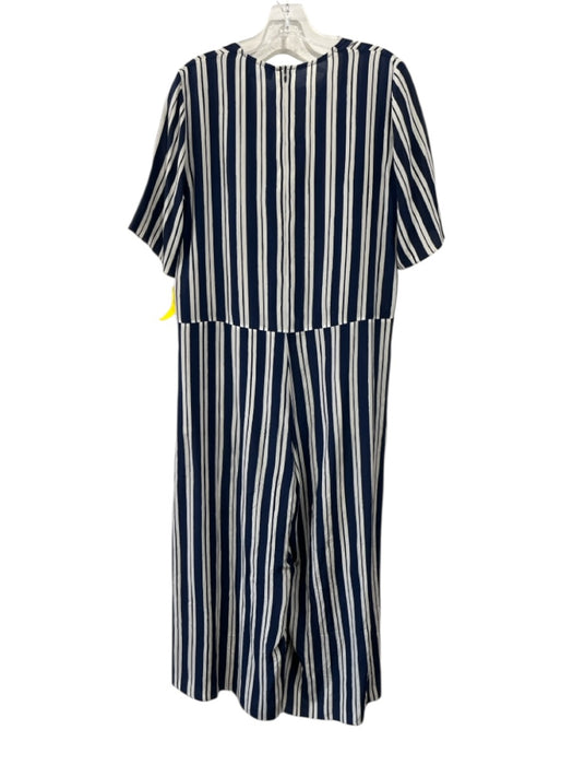 M.I.H Jeans Size S Navy Blue & White Silk Short Sleeve Stripe V Neck Jumpsuit Navy Blue & White / S