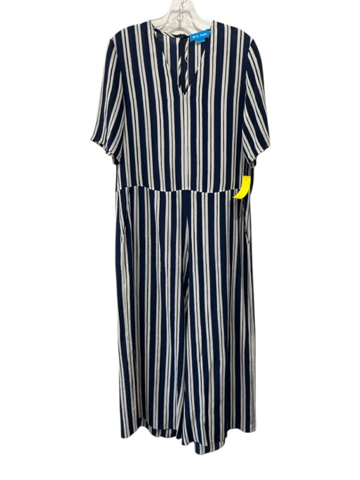 M.I.H Jeans Size S Navy Blue & White Silk Short Sleeve Stripe V Neck Jumpsuit Navy Blue & White / S