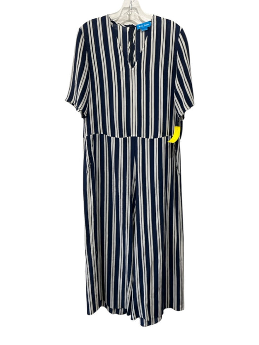 M.I.H Jeans Size S Navy Blue & White Silk Short Sleeve Stripe V Neck Jumpsuit Navy Blue & White / S