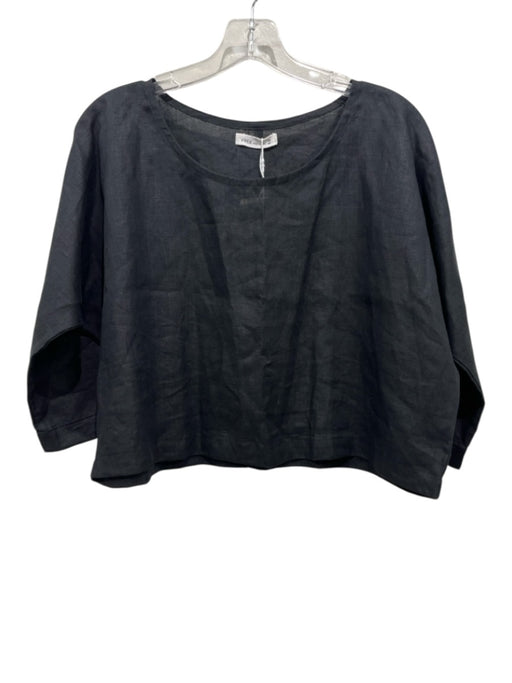 FREE the Label Size XS Black Linen 1/2 Sleeve Wide Neck Top Black / XS