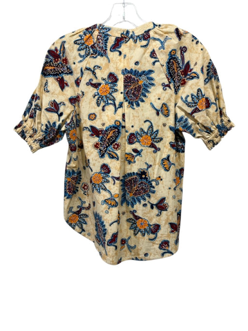 A.L.C. Size 0 Yellow, Blue, Orange Cotton Short Puff Sleeve Abstract Print Top Yellow, Blue, Orange / 0