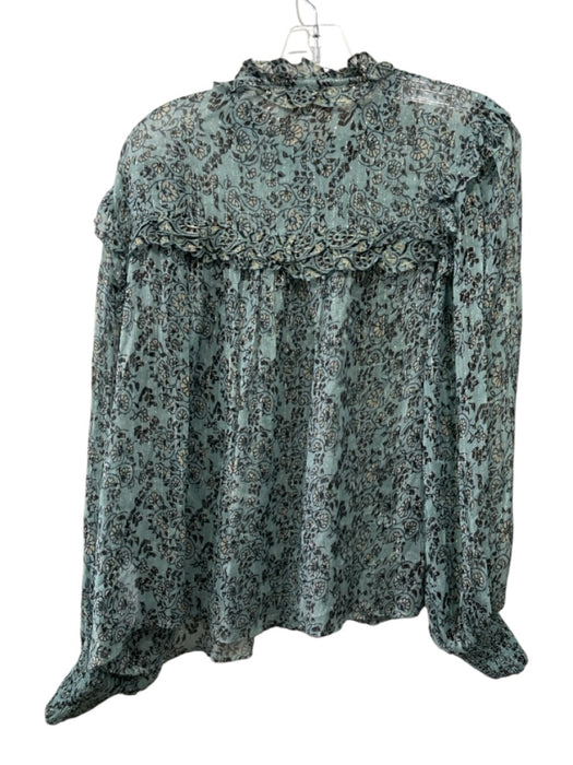 Cleobella Size S Blue, Brown, Multi Viscose Long puff sleeve Metallic Stripe Top Blue, Brown, Multi / S