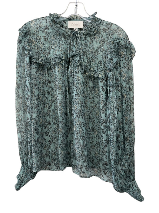 Cleobella Size S Blue, Brown, Multi Viscose Long puff sleeve Metallic Stripe Top Blue, Brown, Multi / S