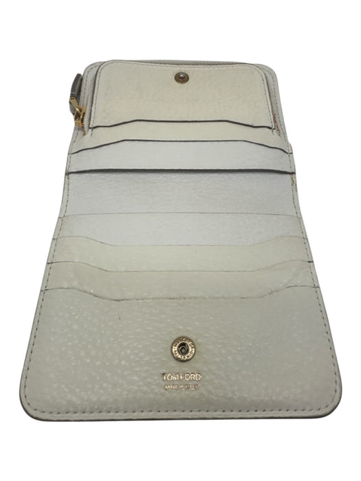 Tom Ford White Pebble Leather Gold hardware Logo Wallets White