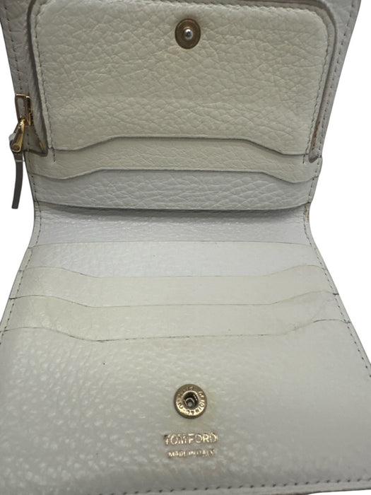 Tom Ford White Pebble Leather Gold hardware Logo Wallets White