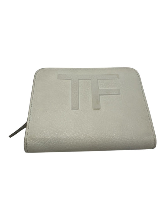 Tom Ford White Pebble Leather Gold hardware Logo Wallets White