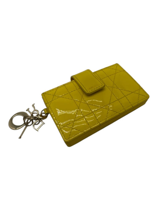 Dior Yellow Patent Leather Quilted Gold Hardware Snap Top Card Holder Wallets Yellow