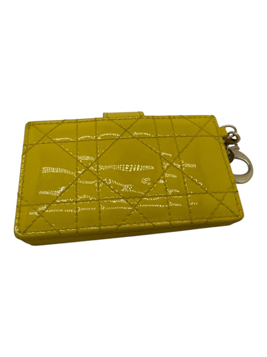 Dior Yellow Patent Leather Quilted Gold Hardware Snap Top Card Holder Wallets Yellow