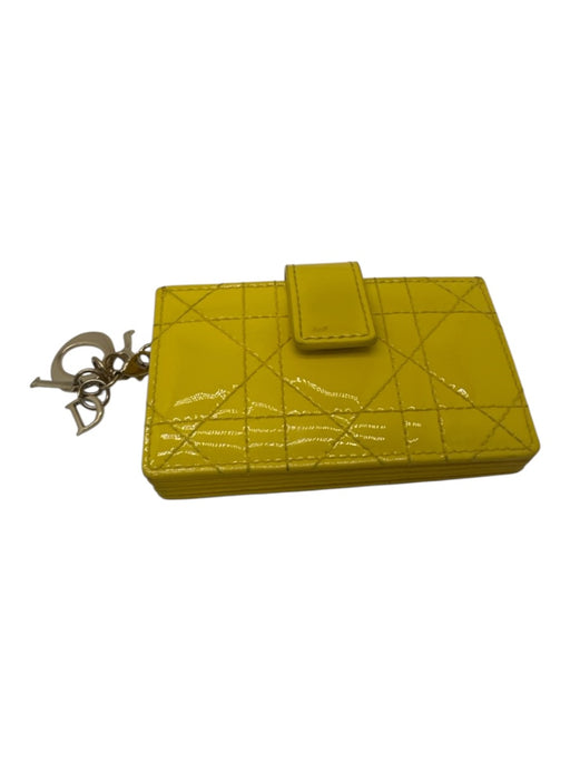 Dior Yellow Patent Leather Quilted Gold Hardware Snap Top Card Holder Wallets Yellow