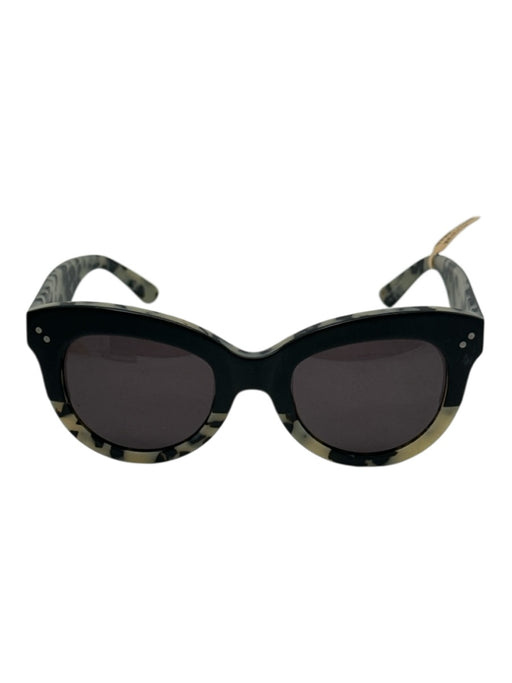 Krewe Black & Beige Acetate round Cat Eye Tortoise Detail Sunglasses Black & Beige