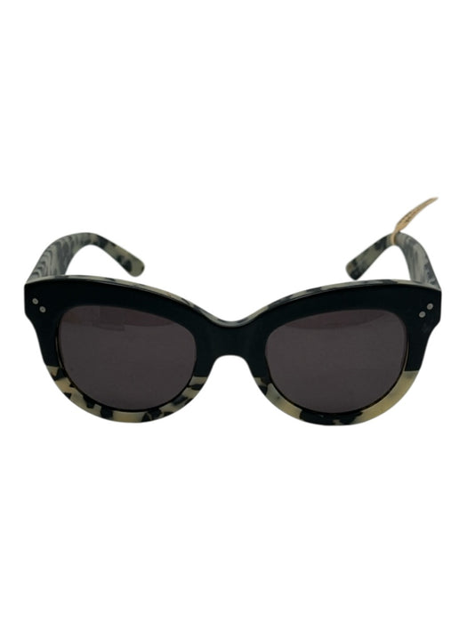 Krewe Black & Beige Acetate round Cat Eye Tortoise Detail Sunglasses Black & Beige
