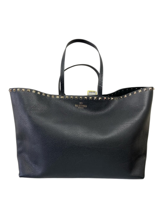 Valentino Garavani Black & Gold Pebble Leather Top Handle Rockstud Shoulder Bag Black & Gold / M/L