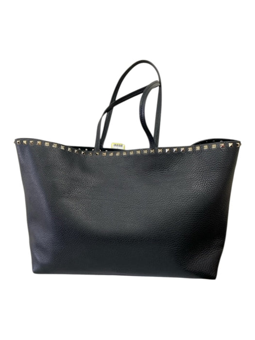 Valentino Garavani Black & Gold Pebble Leather Top Handle Rockstud Shoulder Bag Black & Gold / M/L