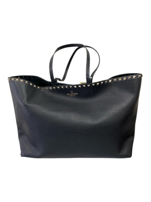Valentino Garavani Black & Gold Pebble Leather Top Handle Rockstud Shoulder Bag Black & Gold / M/L