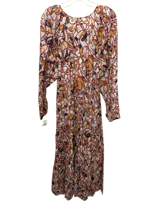A.L.C. Size 6 Orange, Pink, Blue Cotton Long puff sleeve Abstract Print Dress Orange, Pink, Blue / 6