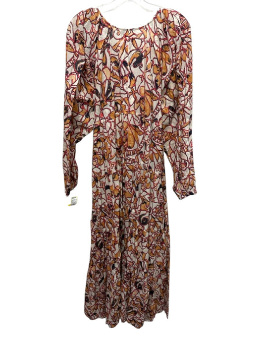 A.L.C. Size 6 Orange, Pink, Blue Cotton Long puff sleeve Abstract Print Dress Orange, Pink, Blue / 6