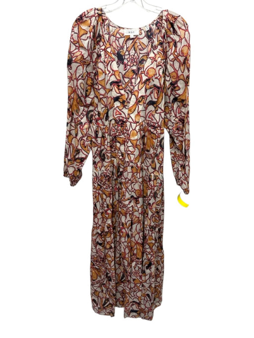 A.L.C. Size 6 Orange, Pink, Blue Cotton Long puff sleeve Abstract Print Dress Orange, Pink, Blue / 6