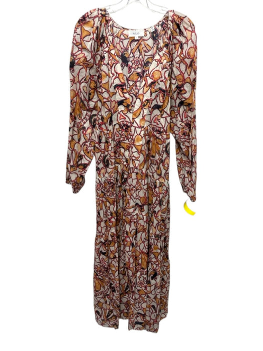 A.L.C. Size 6 Orange, Pink, Blue Cotton Long puff sleeve Abstract Print Dress Orange, Pink, Blue / 6