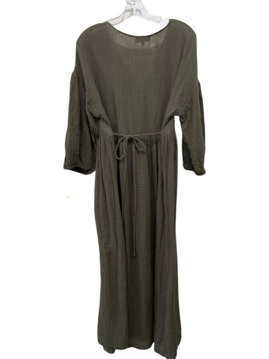 Michael Stars Size M Olive Green Cotton Gauze Puff Short Sleeve V Neck Dress Olive Green / M