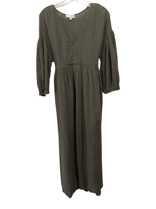 Michael Stars Size M Olive Green Cotton Gauze Puff Short Sleeve V Neck Dress Olive Green / M