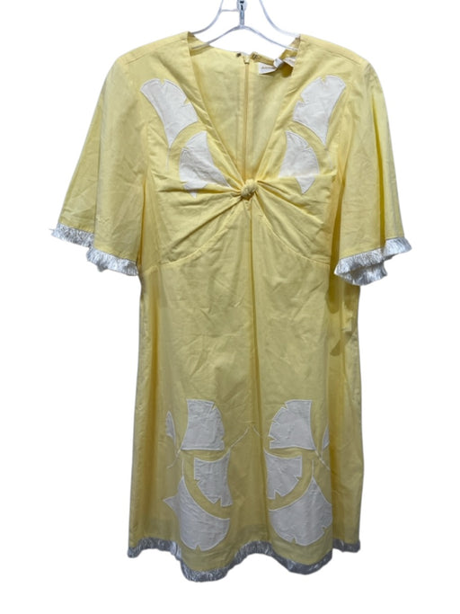Anna Cate Size M Yellow & White Cotton Short Sleeve Applique V Neck Dress Yellow & White / M
