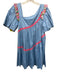 Alden Adair Size XS Blue & Pink Cotton Short Puff Sleeve Ric-Rac Mini Dress Blue & Pink / XS