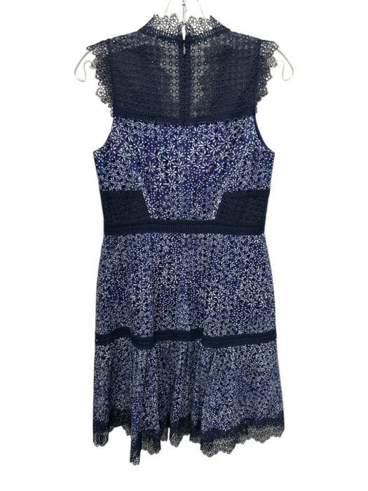 Elie Tahari Size 4 Navy Blue Print Cotton & Nylon Sleeveless Lace design Dress Navy Blue Print / 4