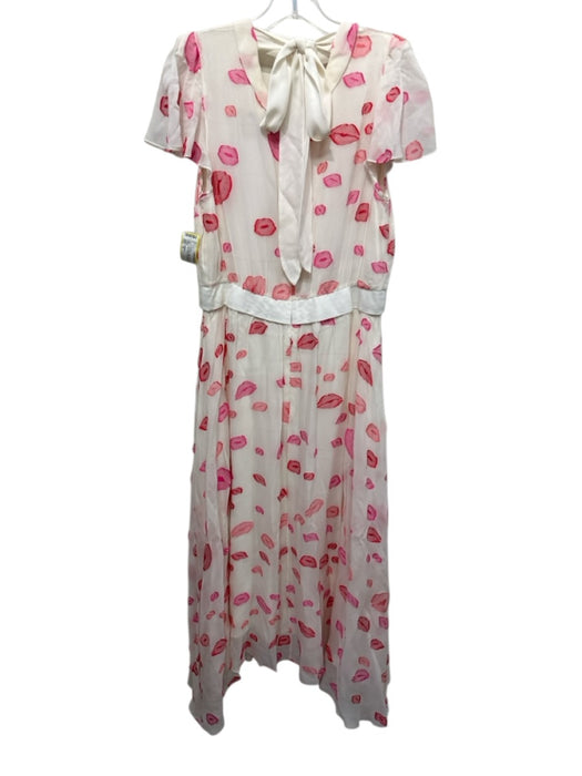 Hellessy Size 12 Pink, Red, White Silk & Polyester Ruffle Cap Sleeve Midi Dress Pink, Red, White / 12