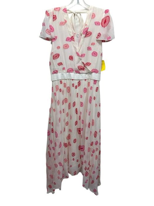Hellessy Size 12 Pink, Red, White Silk & Polyester Ruffle Cap Sleeve Midi Dress Pink, Red, White / 12