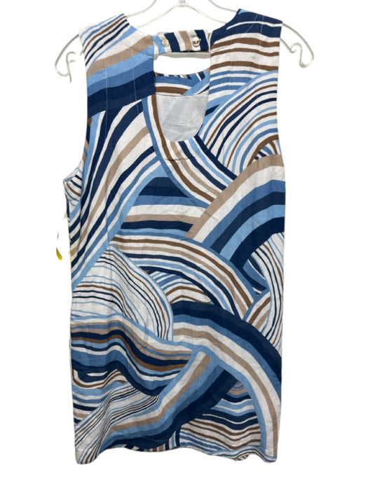 Cartolina Size XS Blue & Brown Viscose & Linen Sleeveless Abstract Print Dress Blue & Brown / XS