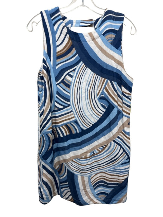 Cartolina Size XS Blue & Brown Viscose & Linen Sleeveless Abstract Print Dress Blue & Brown / XS