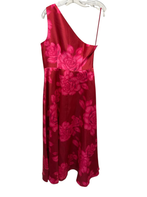 Hutch Size 6 Red & Pink Polyester Satin One Shoulder Floral Print Midi Dress Red & Pink / 6