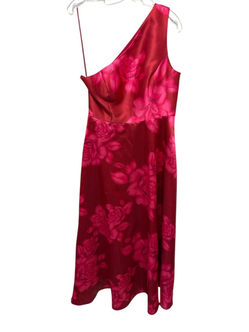 Hutch Size 6 Red & Pink Polyester Satin One Shoulder Floral Print Midi Dress Red & Pink / 6