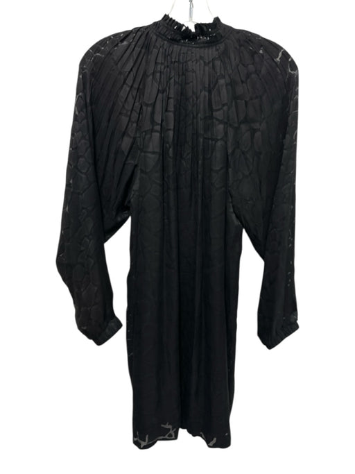 Marie Oliver Size S Black Silk & Rayon Long Sheer Sleeves Abstract Pattern Dress Black / S