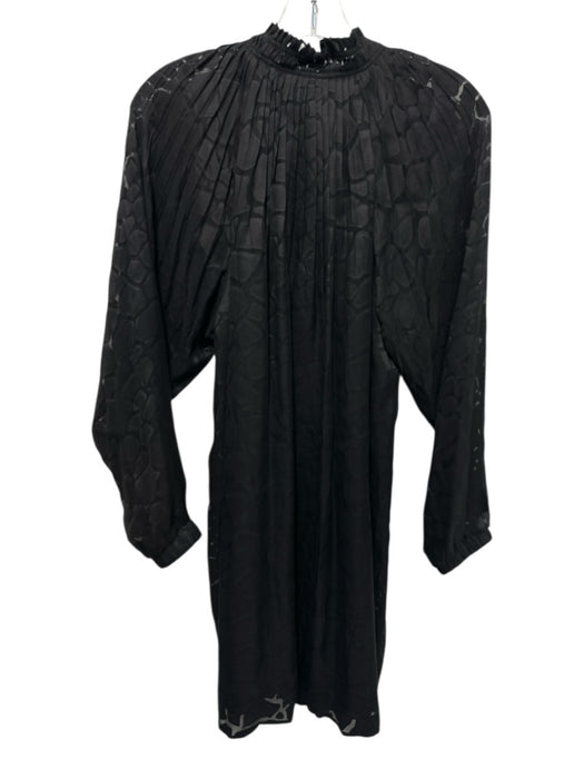 Marie Oliver Size S Black Silk & Rayon Long Sheer Sleeves Abstract Pattern Dress Black / S