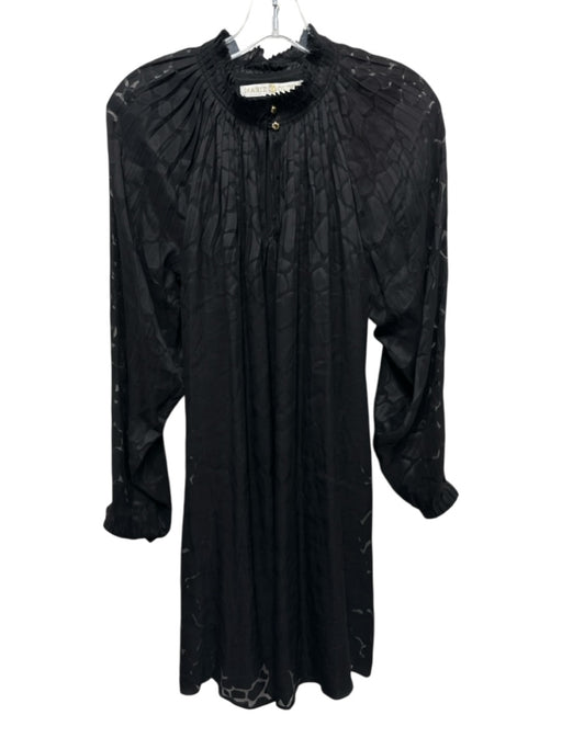 Marie Oliver Size S Black Silk & Rayon Long Sheer Sleeves Abstract Pattern Dress Black / S