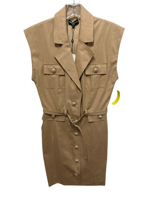 Generation Love Size 6 Khaki Beige Cotton & Elastane Sleeveless Mini Dress Khaki Beige / 6