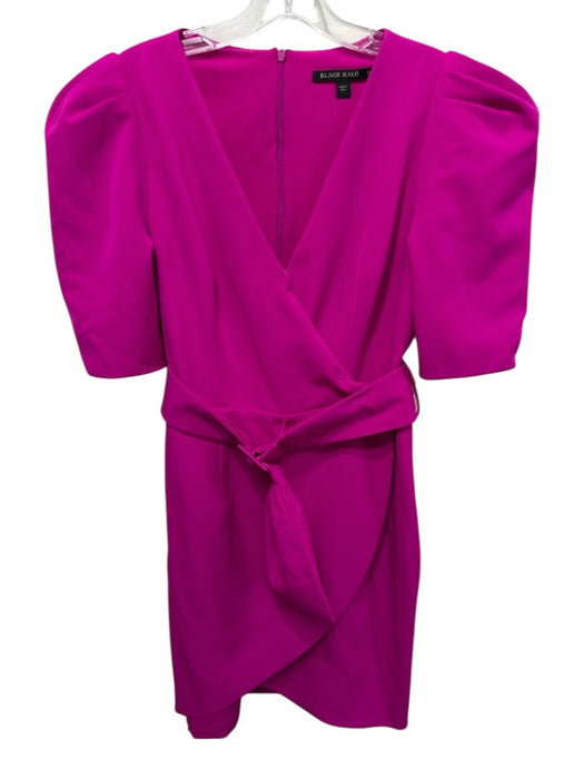 Black Halo Size 8 Magenta Pink Polyamide & Elastane Short Puff Sleeve Wrap Dress Magenta Pink / 8