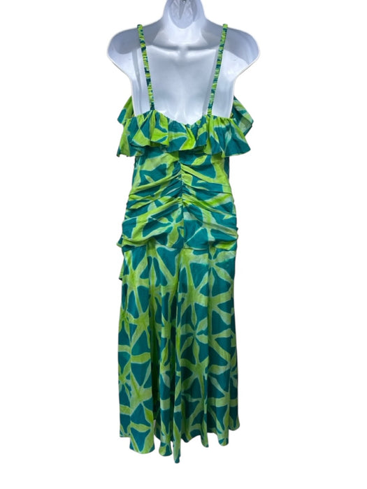 Ulla Johnson Size 4 Blue & Green Silk Sleeveless Abstract Print Ruffles Dress Blue & Green / 4