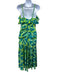 Ulla Johnson Size 4 Blue & Green Silk Sleeveless Abstract Print Ruffles Dress Blue & Green / 4