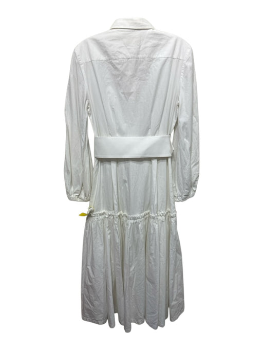 Sara Battaglia Size 40 White Cotton Long Sleeve Tiered Buttons Midi Dress White / 40