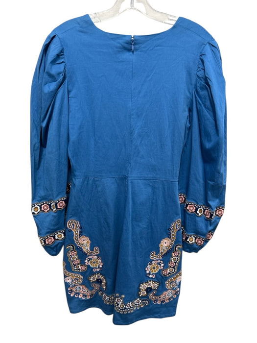 Alden Adair Size M Blue, Pink, Yellow Cotton Long puff sleeve V Neck Mini Dress Blue, Pink, Yellow / M
