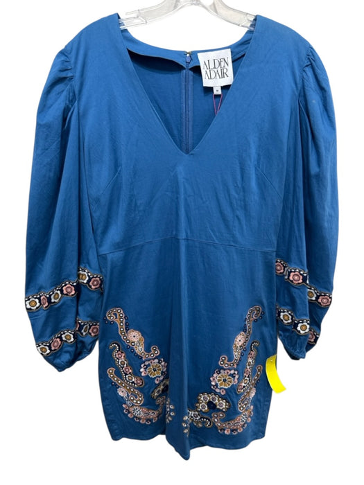 Alden Adair Size M Blue, Pink, Yellow Cotton Long puff sleeve V Neck Mini Dress Blue, Pink, Yellow / M