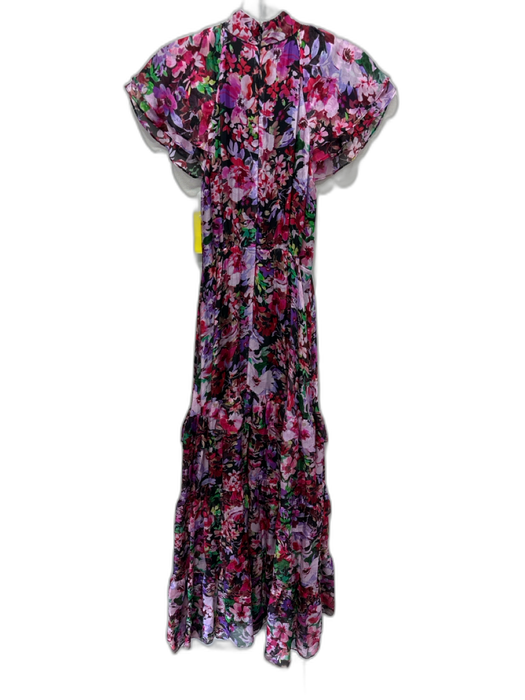 Shoshanna Midnight Size 4 Fuchsia, Green & Multi Polyester Floral Tiered Dress Fuchsia, Green & Multi / 4