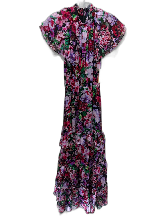 Shoshanna Midnight Size 4 Fuchsia, Green & Multi Polyester Floral Tiered Dress Fuchsia, Green & Multi / 4